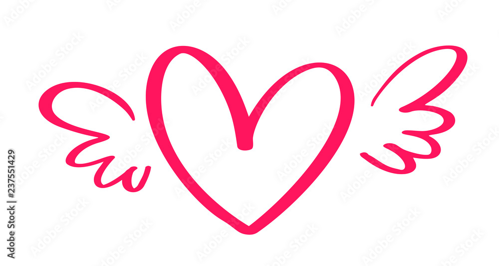Vector Valentines Day Hand Drawn Calligraphic Heart with wings. Holiday Design element valentine. Icon love decor for web, wedding and print. Isolated Calligraphy lettering illustration Vector Valentines Day Hand Drawn Calligraphic Heart with wings. Holiday Design element valentine. Icon love decor for web, wedding and print. Isolated Calligraphy lettering illustration