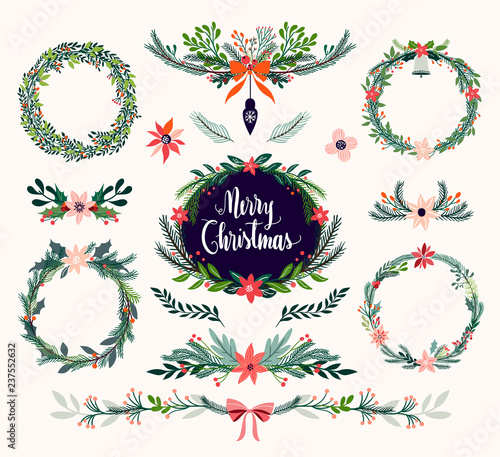 Christmas floral collection with seasonal wreaths and decorative bouquets