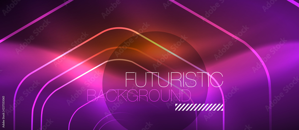 Neon glowing wave, magic energy and light motion background. Vector wallpaper template