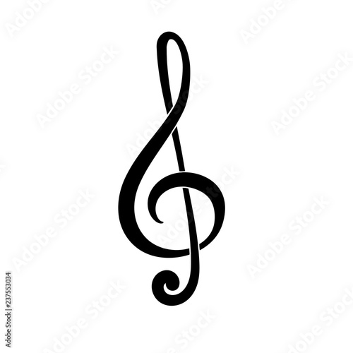Treble clef. G Key. Symbol of music. Black icon