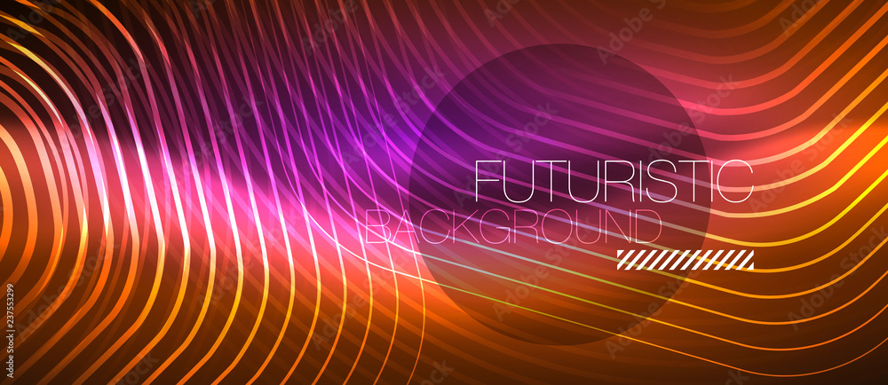 Neon glowing wave, magic energy and light motion background. Vector wallpaper template Neon glowing wave, magic energy and light motion background. Vector wallpaper template
