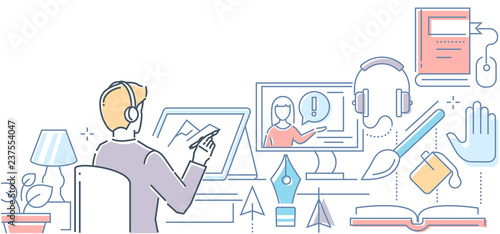 Online design course - modern line design style illustration