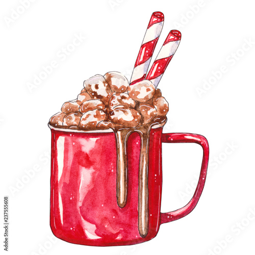 Red Cup of cocoa with marshmallows