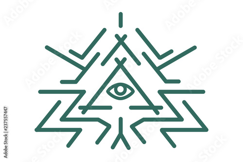 All seeing eye and magic symbol inside triangle.