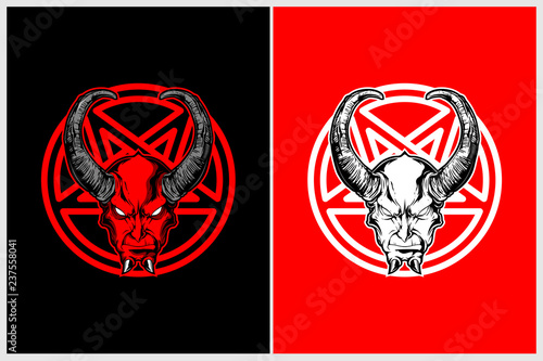 devil or damon head with pentagram vector