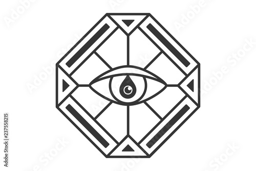 All seeing eye in the diamond. Freemasonry icon, the emblem of the new world order, vector illustration