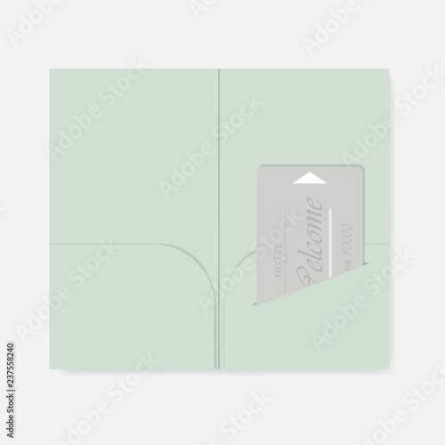 Card holder with interior pockets and hotel key card inside