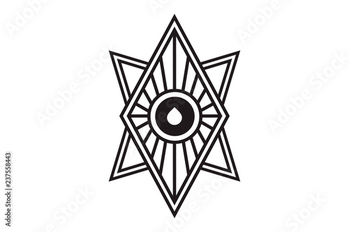 Mystical geometry symbol. Linear alchemy, occult, philosophical sign. For music album cover, poster, flyer, sacramental logo design. Astrology, imagination, creativity, superstition, religion concept.