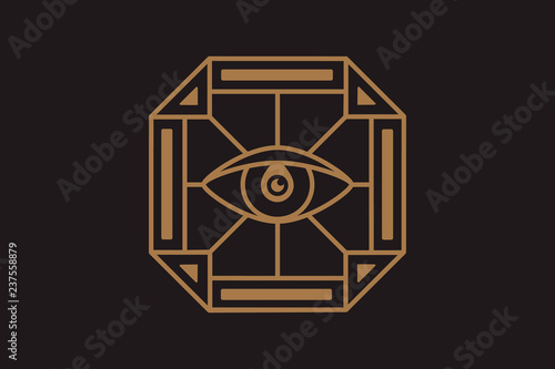 All seeing eye in the diamond. Freemasonry icon, the emblem of the new world order, vector illustration