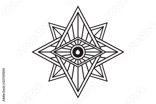 Mystical geometry symbol. Linear alchemy, occult, philosophical sign. For music album cover, poster, flyer, sacramental logo design. Astrology, imagination, creativity, superstition, religion concept.