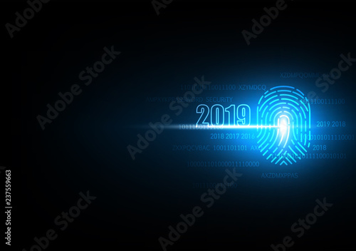 Wallpaper Mural 2019 Happy New year with finger print technology of security and privacy system, Vector illustration Torontodigital.ca