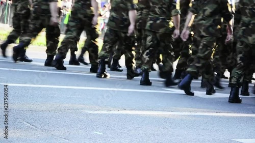 Soliders walking on the street
