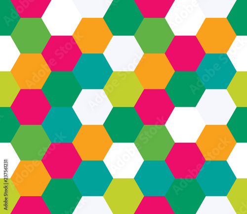 Seamless geometric pattern. Colorful infinity abstract honeycomb geometrical background. Sexangle, hexagon background. Vector illustration.