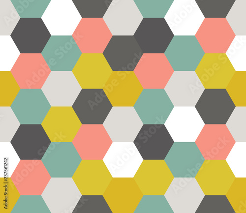 Seamless geometric pattern. Colorful infinity abstract honeycomb geometrical background. Sexangle, hexagon background. Vector illustration.