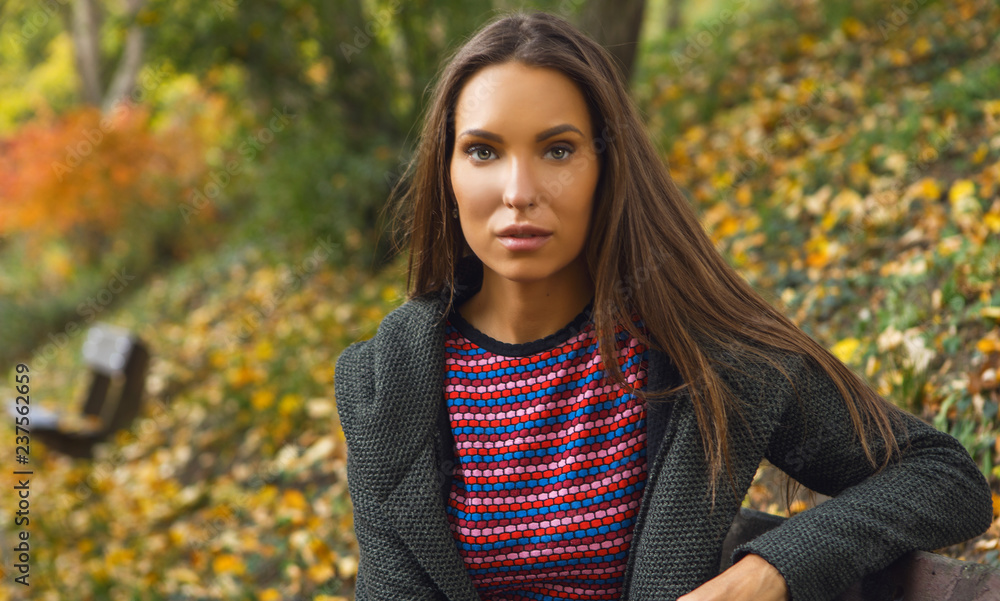 Portrait of beautiful young girl in picturesque autumn park. Portrait of beautiful young girl in picturesque autumn park.