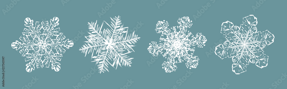 Set of white fluffy snowflakes on blue background. winter decoration Set of white fluffy snowflakes on blue background. winter decoration