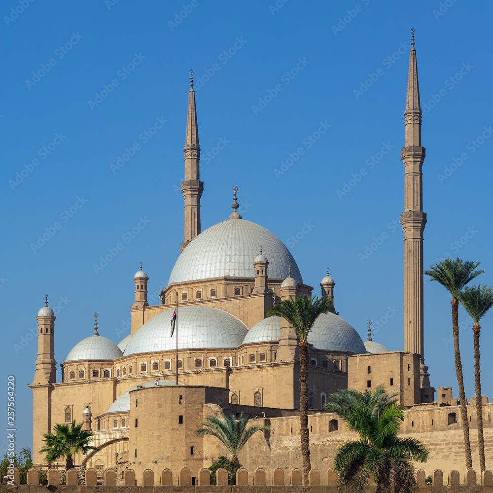 Ottoman style Great Mosque of Muhammad Ali Pasha (Alabaster Mosque), situated in the Citadel of Cairo, commissioned by Muhammad Ali Pasha, one of the landmarks of Cairo, Egypt