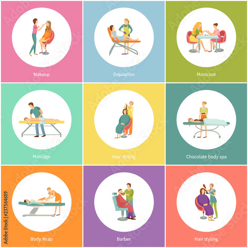 Makeup and Visagiste Depilation Icons Set Vector