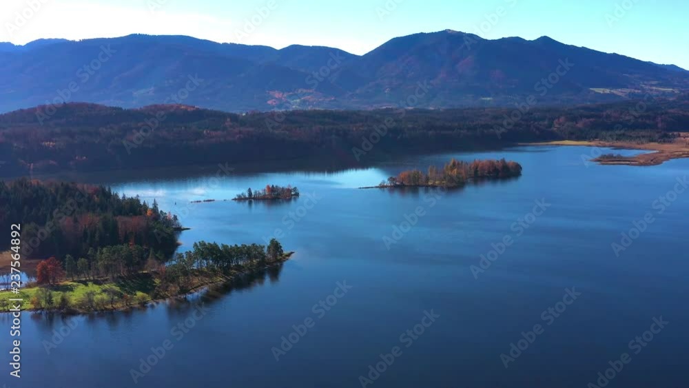 Aerial view, Flight over Staffelsee with islands, Bavaria, Germany Aerial view, Flight over Staffelsee with islands, Bavaria, Germany