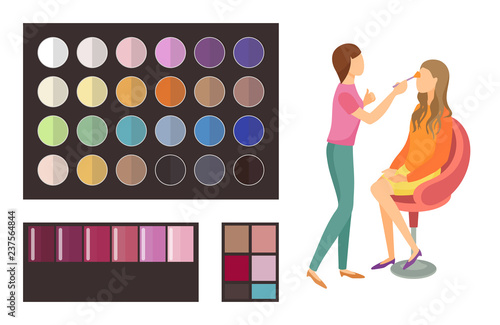 Visage Makeup of Client Woman Palette Set Vector