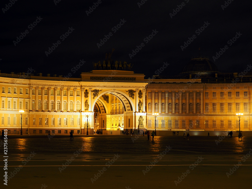 Palace Square Saint Petersburg, the General Staff building at night, Russia