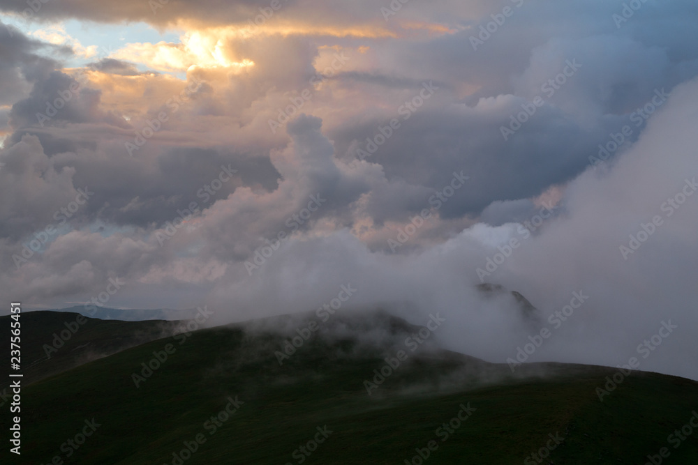 Misty weather after sunset in the Chornohora ridge Misty weather after sunset in the Chornohora ridge