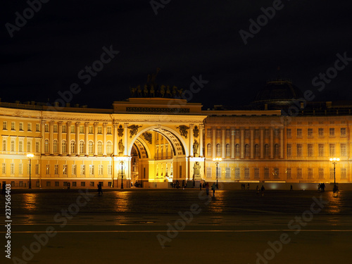 Palace Square Saint Petersburg, the General Staff building at night, Russia