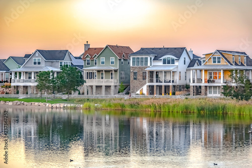 Scenic view of Oquirrh Lake with homes in Utah