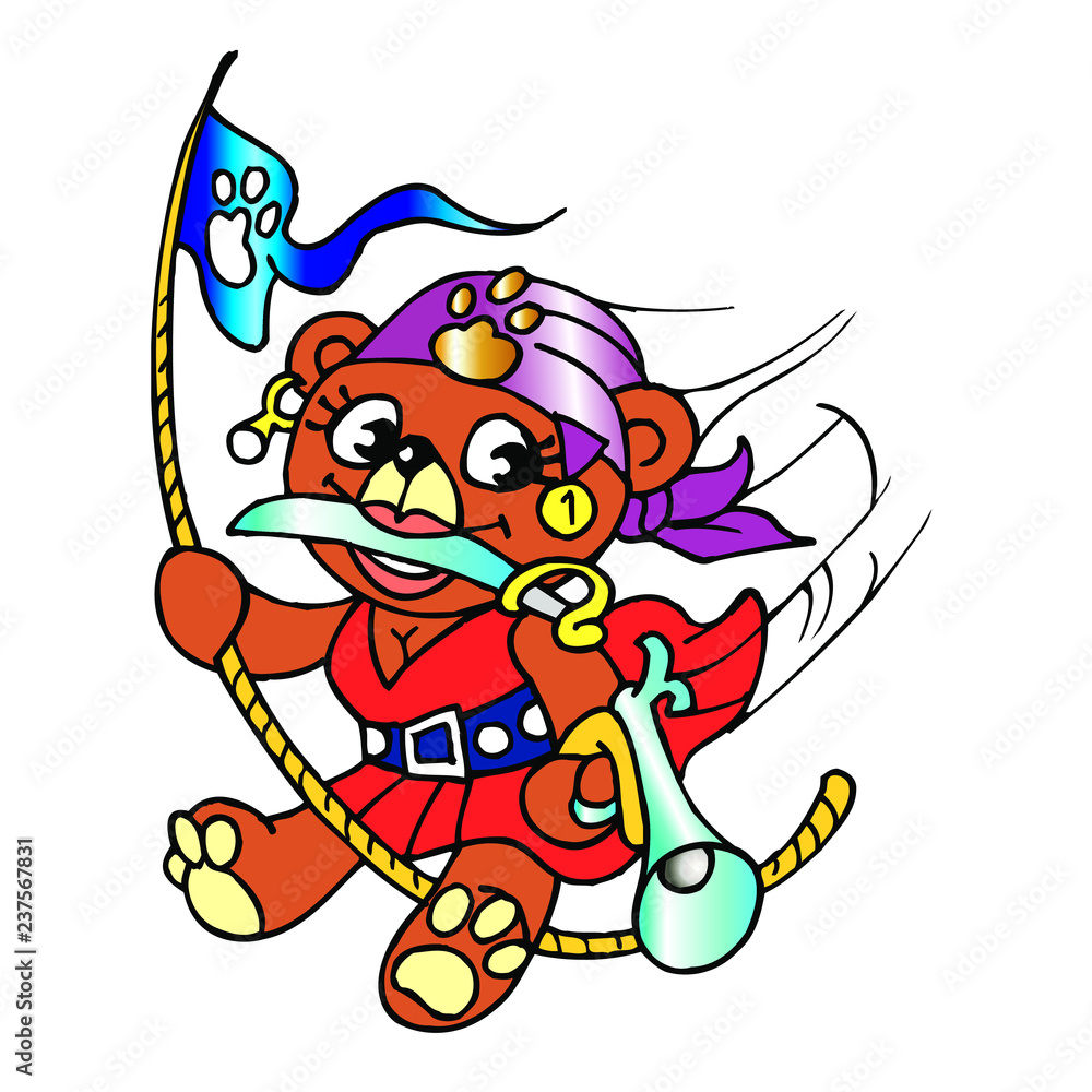 Naklejka premium pirate bear with saber and pistol isolated