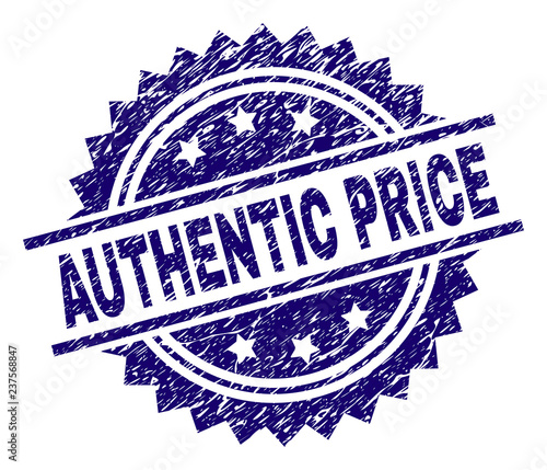 AUTHENTIC PRICE stamp seal watermark with distress style. Blue vector rubber print of AUTHENTIC PRICE caption with dirty texture.