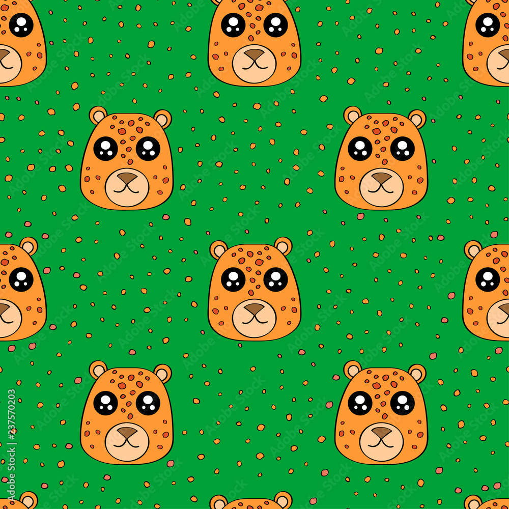 Cute kids leopard pattern for girls and boys. Colorful tiger on the abstract background create a fun cartoon drawing. The background is made in pastel colors. Urban tiger pattern for textile, fabric. Cute kids leopard pattern for girls and boys. Colorful tiger on the abstract background create a fun cartoon drawing. The background is made in pastel colors. Urban tiger pattern for textile, fabric.