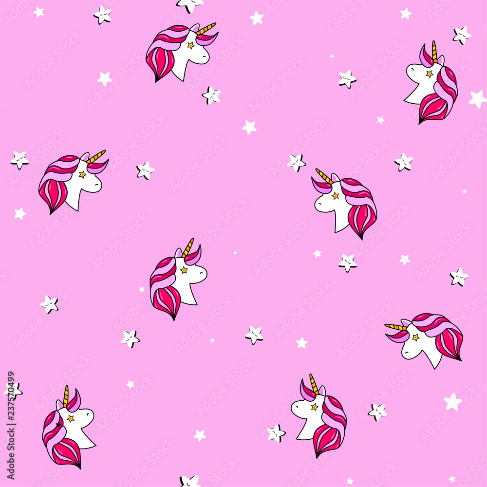 Seamless Pattern With Unicorn Pegasus Pony Head And Stars Cute Lovely Magic Background Fantasy Wallpaper Vector Illustration Vector Comic Print In Pop Retro Artstyle Abstract Background For Girls Stock Vector Adobe Stock