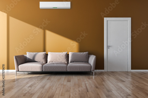 modern bright interiors Living room with air conditioning illustration 3D rendering computer generated image