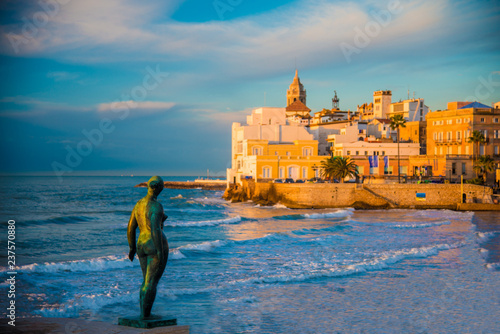 Spanish Beach Resort in Barcelona, Spain. Sitges area is known as a beach resort town.