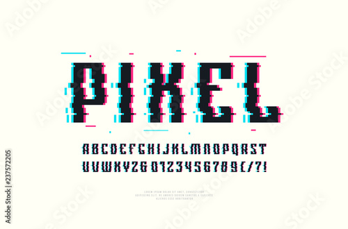 Narrow sans serif font with glitch distortion effect
