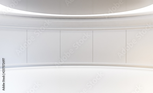 Futuristic empty white stage. Modern Future background. Hi tech Sci-fi interior concept. 3d rendering