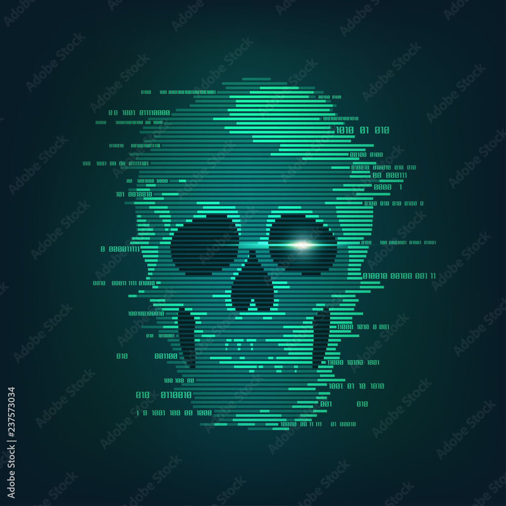 concept of cyber crime, internet piracy and hacking, shape of skull ...