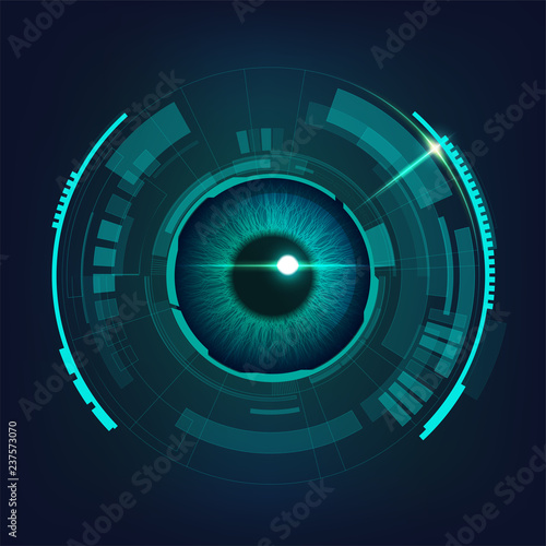 cyber futuristic eye in dark bule-green tone, concept of cyber security