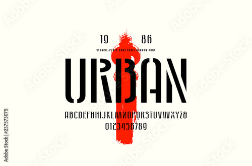 Stock vector stencil-plate sans serif narrow font