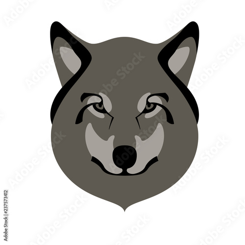  wolf face front view, flat style