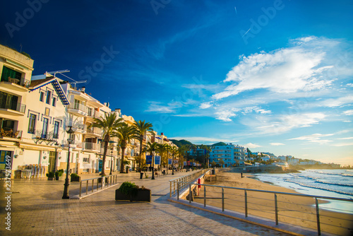 Spanish Beach Resort in Barcelona, Spain. Sitges area is known as a beach resort town. photo