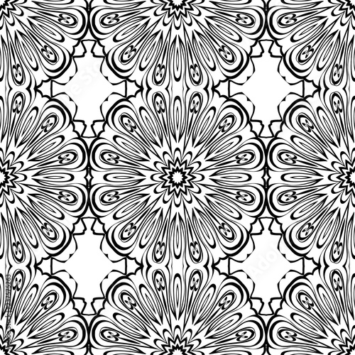 Floral Geometric Pattern with hand-drawing seamless. illustration. For fabric, textile, bandana, pillowcarpet print.