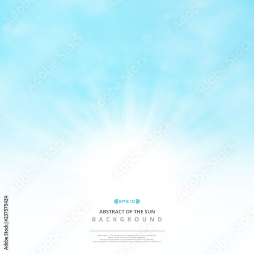 Abstract of the sun with clouds on soft blue sky background.