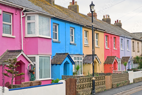 A section of colorful terraced housing in an English west country seaside resort
