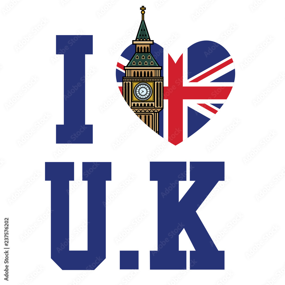 Fototapeta premium united kingdom flag with heart shape