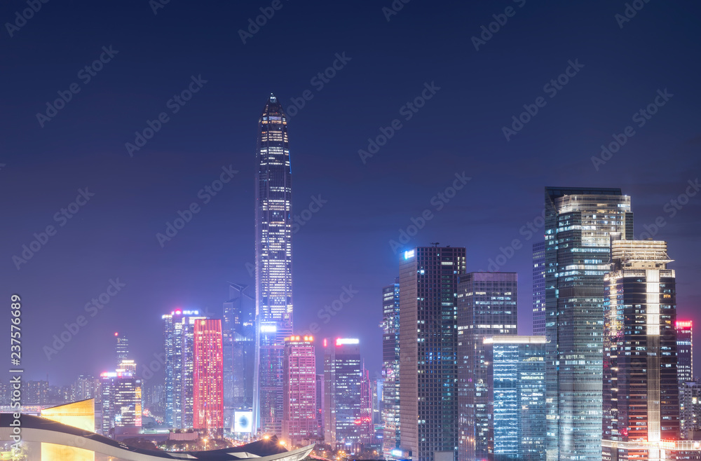 Naklejka premium Shenzhen City Skyline and Architectural Landscape Nightscape..