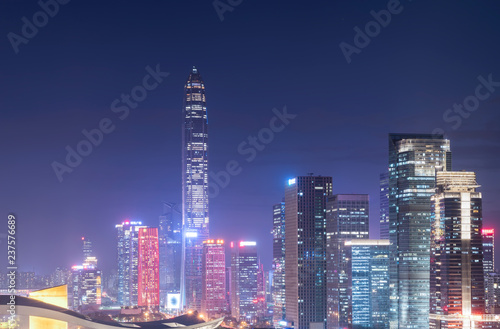 Shenzhen City Skyline and Architectural Landscape Nightscape..