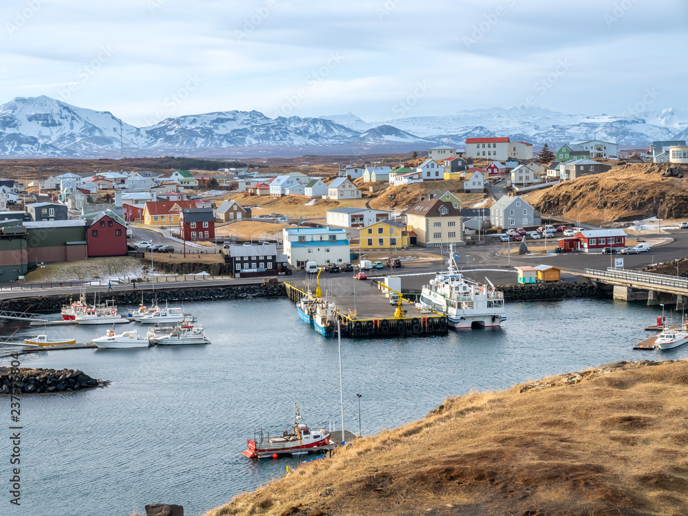 Stykkisholmur harbor with ships, Iceland