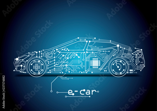 autonomous driving with a electric car  e-car word