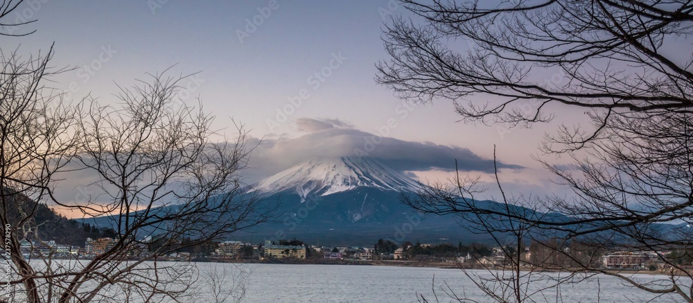 winter mountain Fuji at lake Kawaguchi